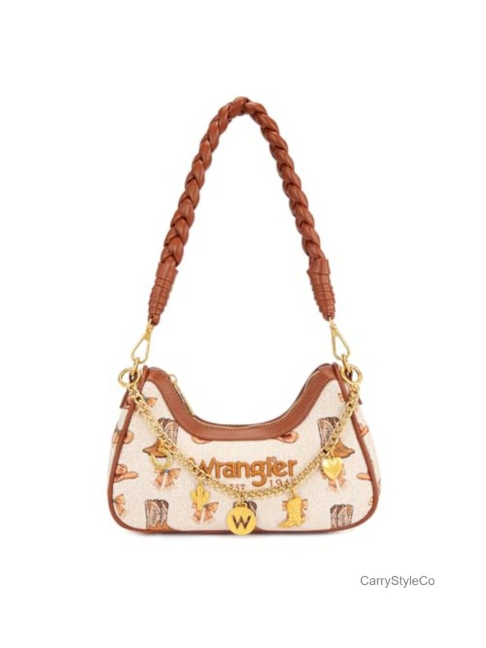Y2K Western Crescent Hobo Shoulder Bag with Gold Chain - Faux Leather